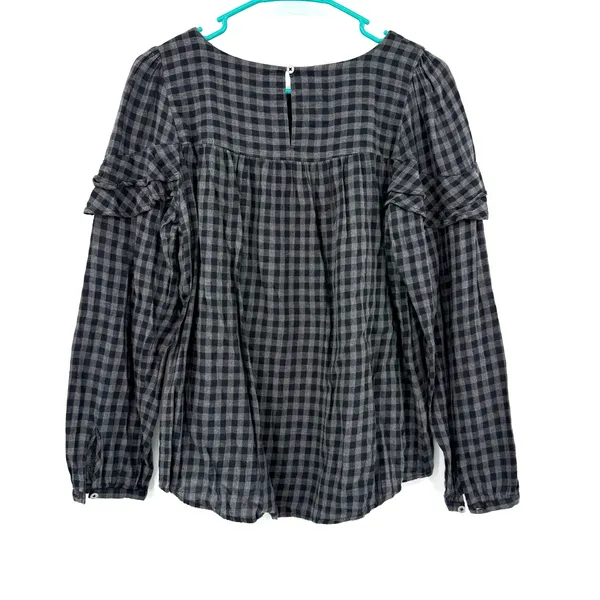Loft Size‎ Small Long Sleeve Blouse Top Shirt Gingham Print Ruffle Detail - Image 2