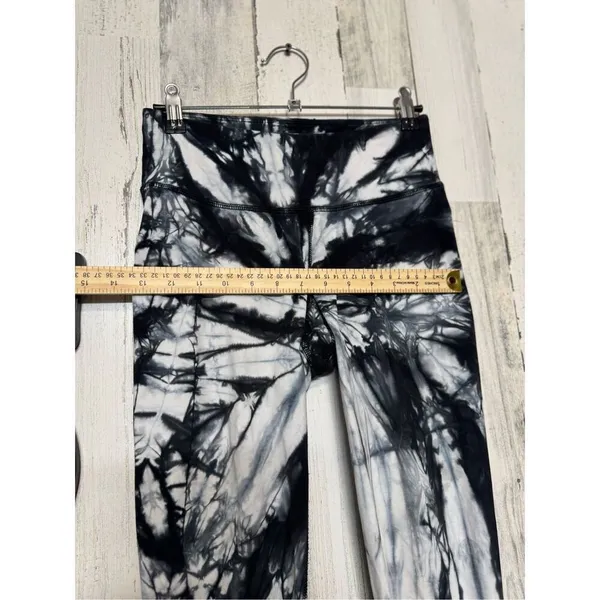 Black White Tie Dye Leggings small High Waist Stretch Yoga Athletic Pants - Image 6