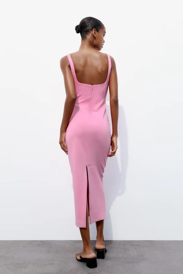 Zara dress midi bodycon fitted pink wedding party coctail - Image 6