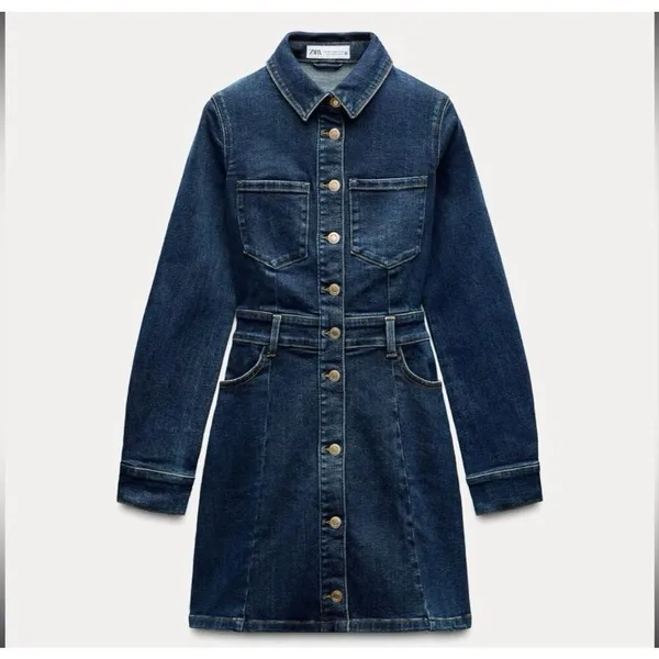 Zara denim long sleeve mini dress size M - Image 2