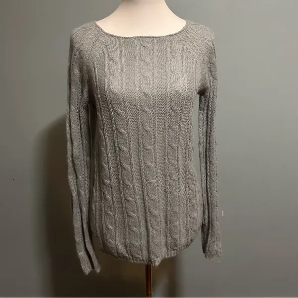 J. Crew Grey Blend Cable Knit Sweater | Size: M | Acrylic/Nylon/Mohair/Wool Mix - Image 2