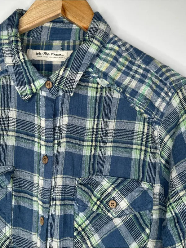 Free People We The Free First Bloom Plaid Tie Front Crop Shirt Blue Size Large - Image 8