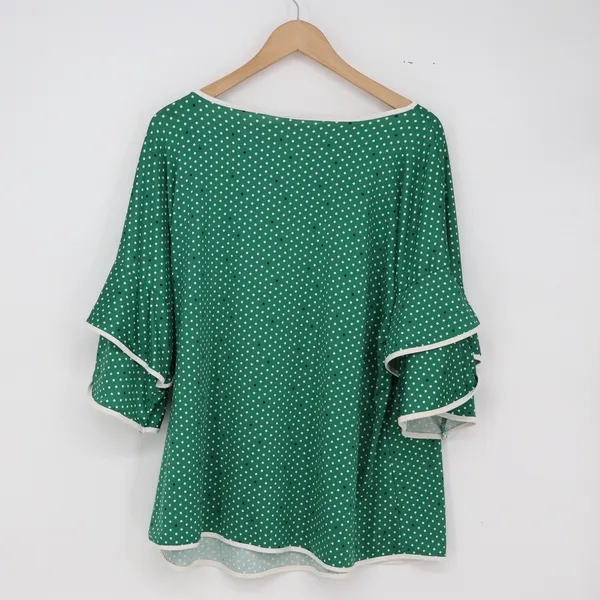 NY Collection Blouse Woman 2X Green Polka Dot Ruffle Sleeve Excellent - Image 6