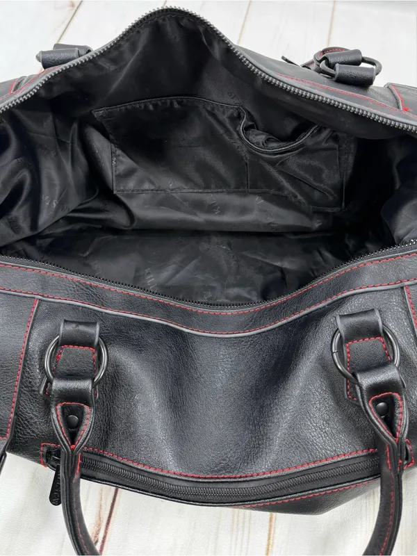 Killstar Black Duffel Bag with Red Stitching and Pentagram Pulls - Image 12