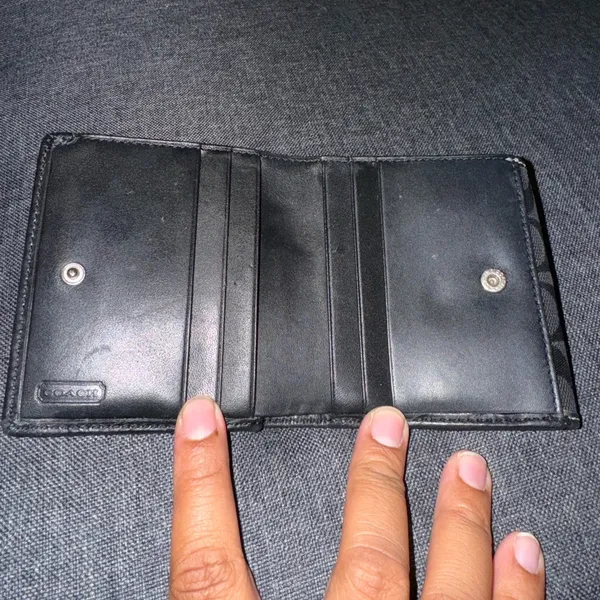 Coach Double Snap Wallet Black Canvas‎ Leather C - Image 3