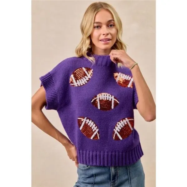 ✨NWT‎ BiBi Gameday Sequin Football Patches Rib Banded Sweater - Image 2
