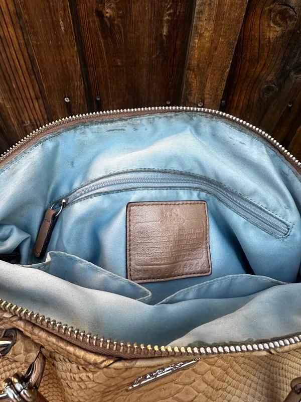 Y2K Coach Madison Kristin Satchel Tan Python Embossed Leather Silver Chain - Image 6