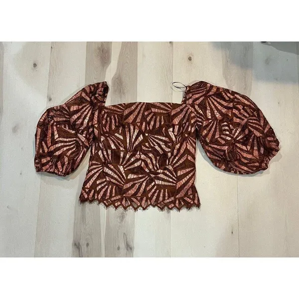 Anthropologie NWT Women XS Brown Metallic Geometric Print Blouse Glam Party Chic - Image 7