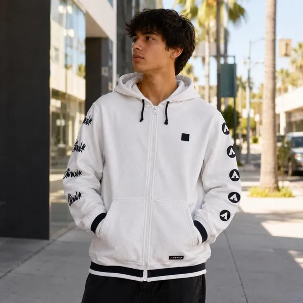 Airwalk White Zip-Up Hoodie Bold Logo Sleeve Graphics Y2K Skater M - Image 4