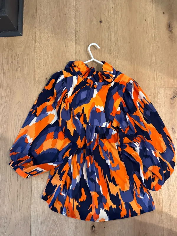 Adrienne Orange & Purple/Navy Abstract Print Blouse - Image 4
