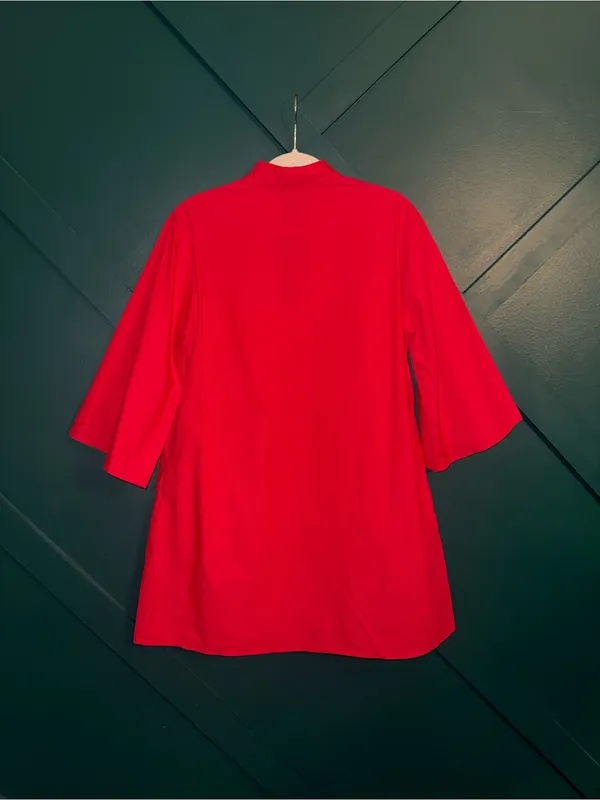 Caryn Lawn Red Embellished V-Neck Pocketed Mini Dress Size 2 (6-12) - Image 4