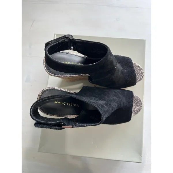 Marc Fisher Black Suede Peep Toe Espadrille Wedge Sandals Size 6.5M‎ - Image 10