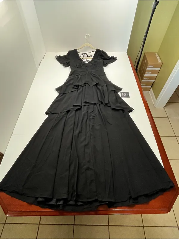 Lulus Midnight Mood Black‎ Tiered Maxi Dress Womens XS Coquette Moody Sexy NEW - Image 3