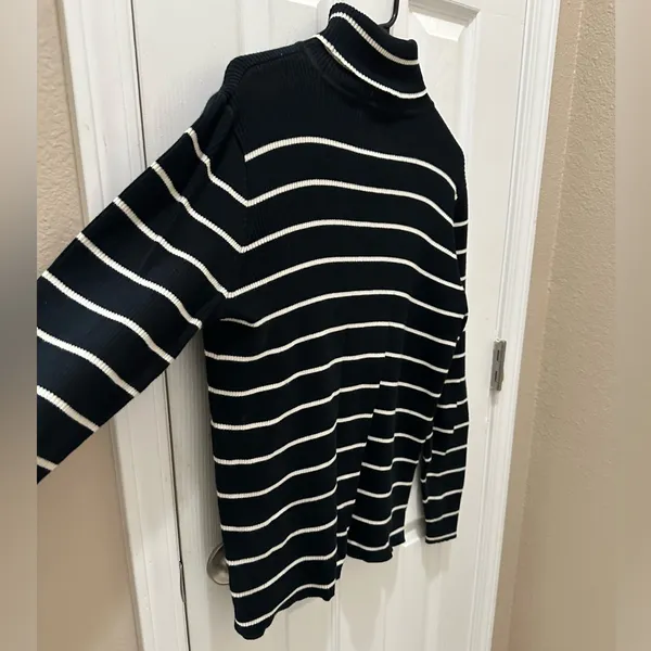 LAUREN RALPH LAUREN ribbed turtle neck sweater size XL black white 100% cotton - Image 10