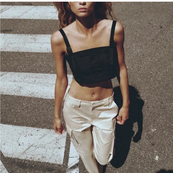 Zara Black Cropped Technical Utility Buckle Clip Strap Cotton‎ Tank Top Size XL - Image 10