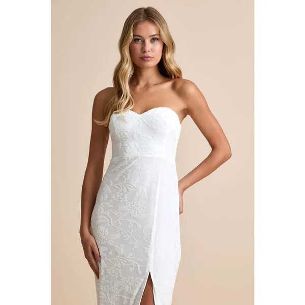 NWT Lulus Exquisite White Velvet Burnout Strapless Maxi Dress Wedding Bride Sz L - Image 4