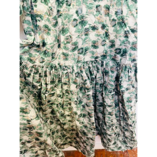 MARYSIA Green White Floral Printed 100% Cotton Drop Waist Imperialis Dress M - Image 11