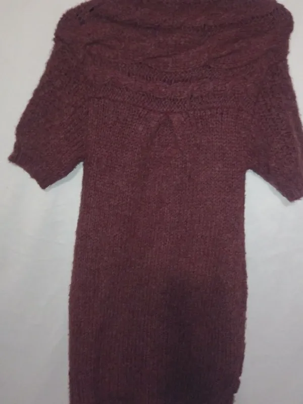Free People XS Wine Berry Puff Sleeve Big Knit Cardigan Sweater - Image 3