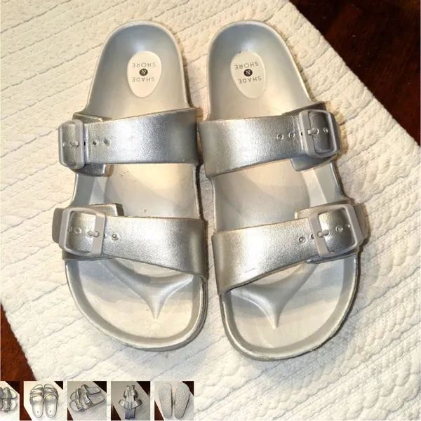 Shade & Shore Silver Slide Sandals Adjustable straps 8 Ladies new - Image 6