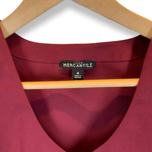 J. Crew Mercantile | Size 4 | Burgundy Red Top with Ruffle Bell Tie Sleeves - Image 4