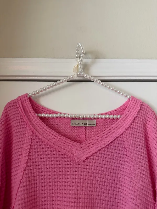 Zenana Pink Oversized Waffle Knit Top - Image 3