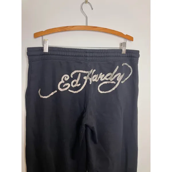 Ed Hardy Sweatpants Womens XL Black Excellent True Death Eagle Glitter Logo - Image 5