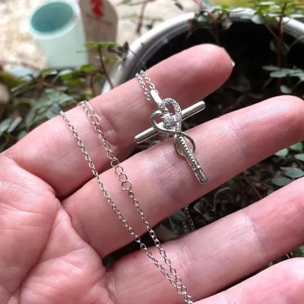 Sterling Silver CZ Cross Necklace Faith Hope Love Infinity - Image 2