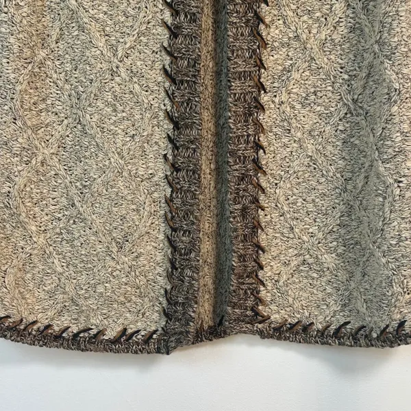 Coldwater Creek Mixed Media Cable Knit Cardigan Short Sleeve Tan Black Small - Image 8