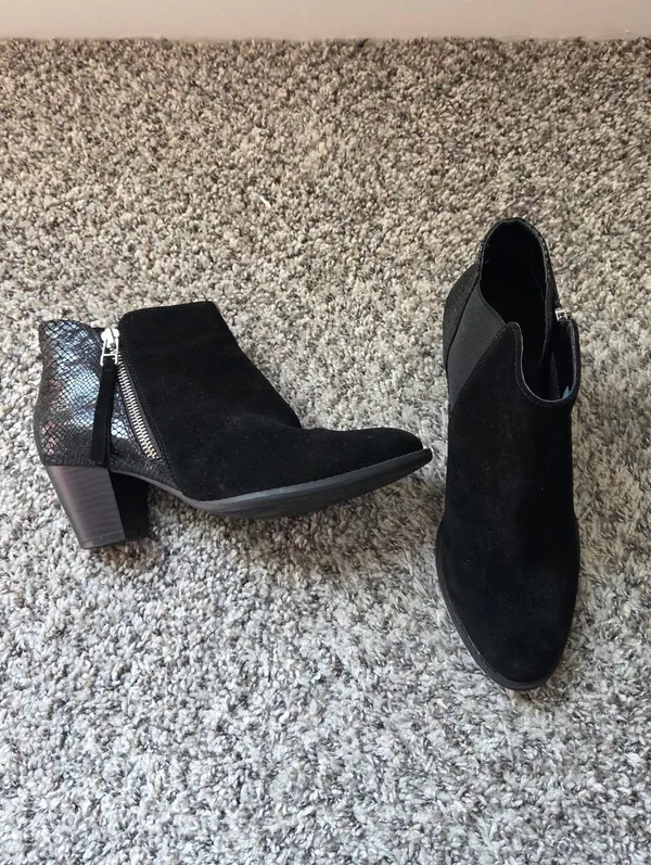 Vionic Anne Black Suede Snakeskin Booties - Image 2