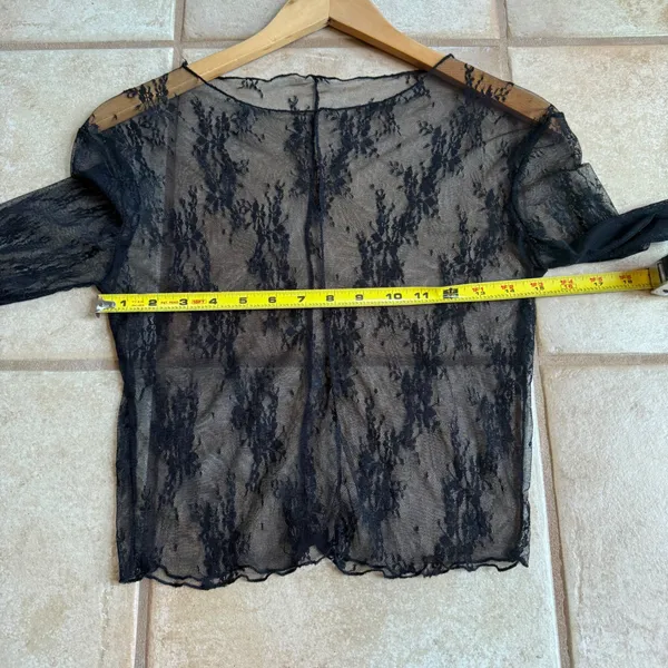 Long Sleeve Sheer Floral Top Black Sexy Mesh Layering See Through Lace Alt Baddi - Image 6