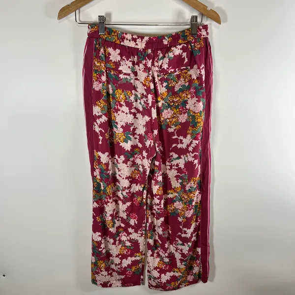 Ettitwa Anthropologie Burgundy Floral Wide Leg Pants Side Stripe‎ XS Boho Beach - Image 7