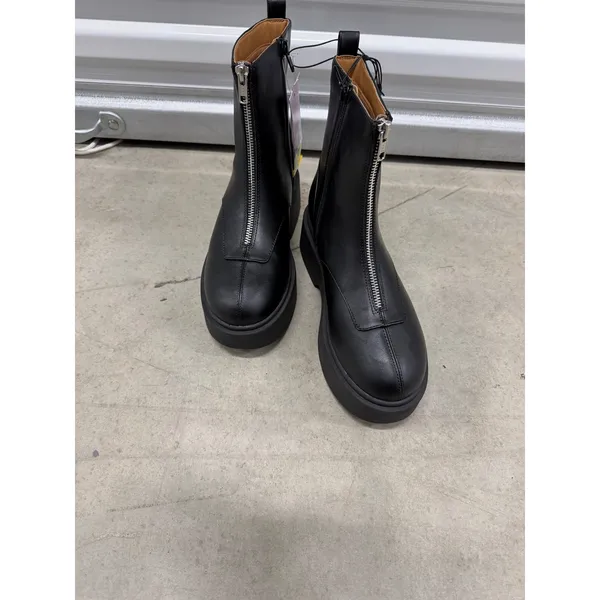 Black Front Zip Platform Ankle Boots Chunky Lug Sole‎ Round Toe Size 9 - Image 2