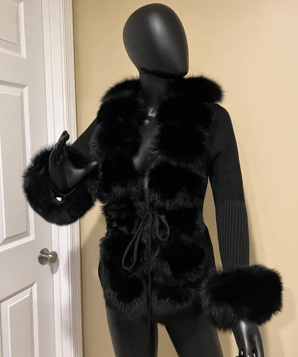 Real fox fur cardigan genuine fur collar trench coat parka jacket wool cape blazer - Image 6