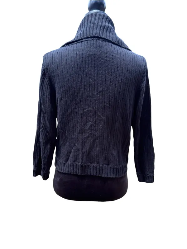 Kenneth Cole Reaction Black Cropped Ribbed Cardigan Shawl Collar‎ 1 Button Large - Image 3