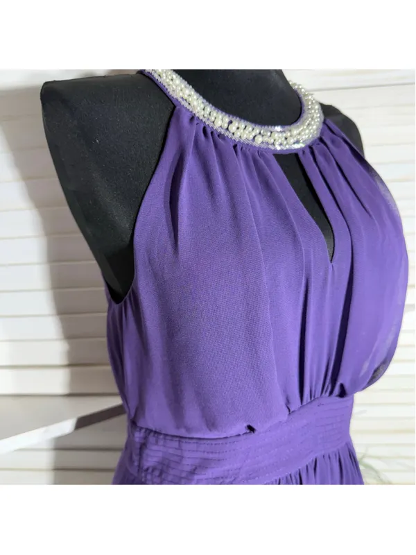 Vintage Y2K chiffon maxi dress prom formal beaded pearls open back whimsigoth M - Image 6