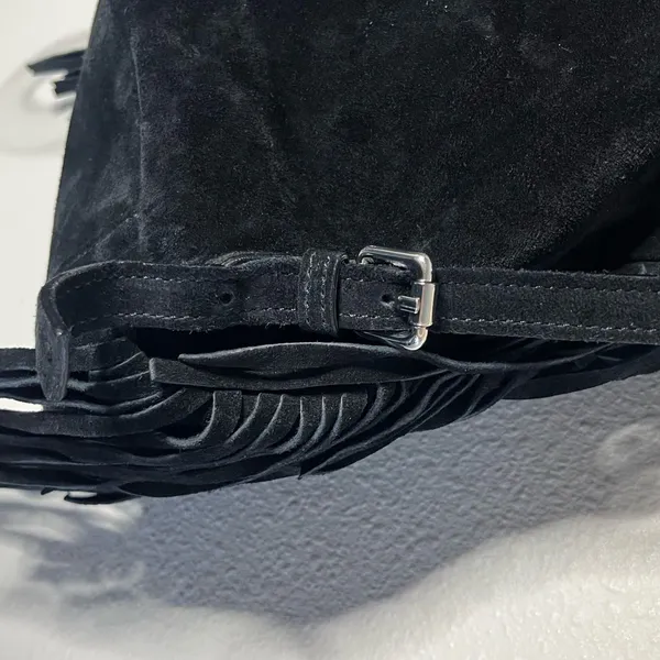 D2 DSQUARED Black Suede Fringe Backpack Western Boho Relaxed Low Hanging - Image 5