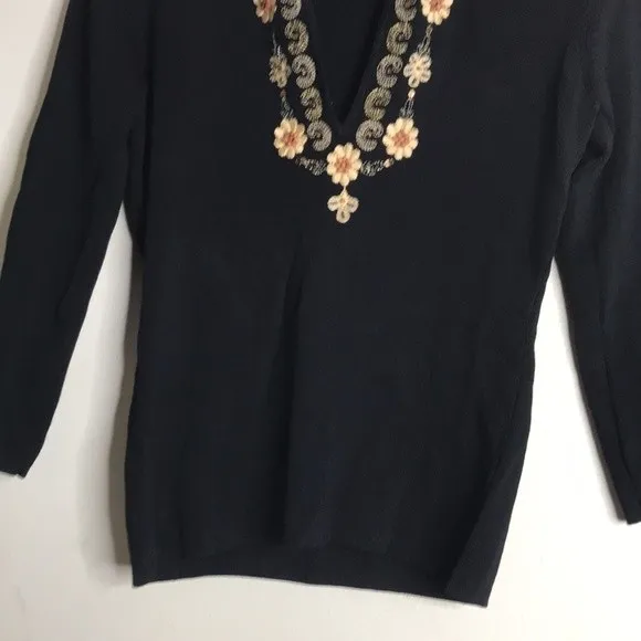 Vtg JAC black embroidered stretch‎ top size small bobo fall - Image 3