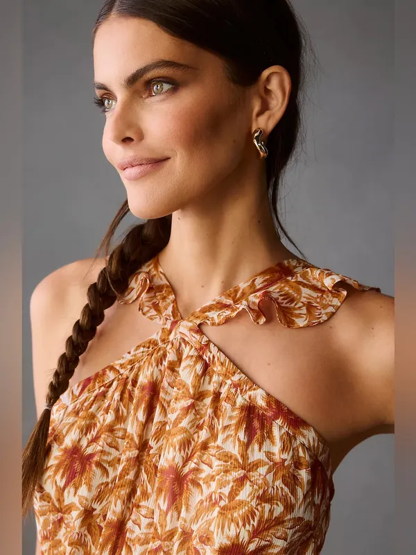 NWT Anthropologie Paige Florencia Silk Midi Dress Medium White & Cinnabar - Image 4