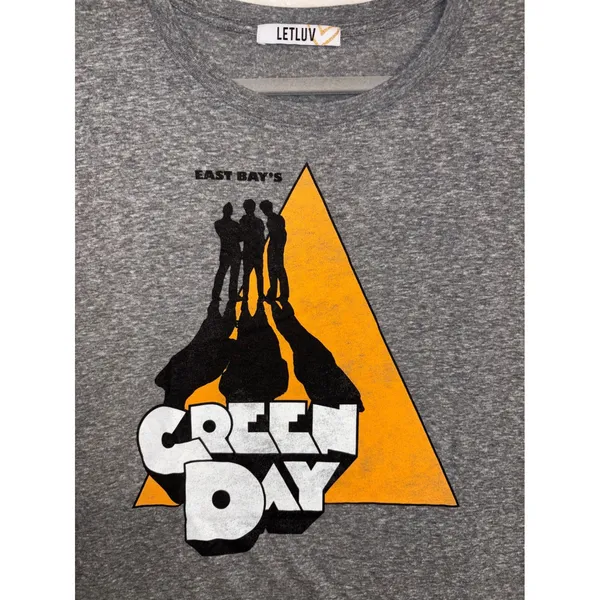 Green Day Letluv Graphic T-Shirt‎ Large Heather Grey East Bay Punk Rock Tee - Image 2