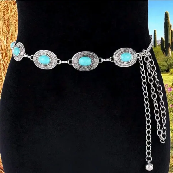 Boho Adjustable Western Metal Gem Decor Waist Chain Belt, Body‎ Belly Jewelry - Image 4