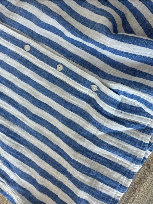 NWT J. Crew Blue and White Vertical Stripe Linen Button-Down Shirt - Image 9