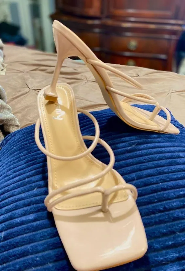 Vivianly NWOT Women's Size:9 Tan Square Toe Strappy Heels - Image 5