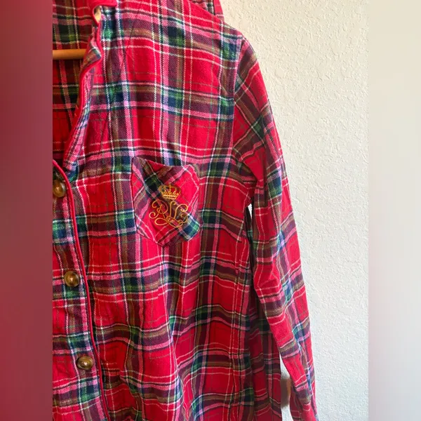 Ralph Lauren Red Green Plaid Flannel Pajama Set Size Small - Image 2