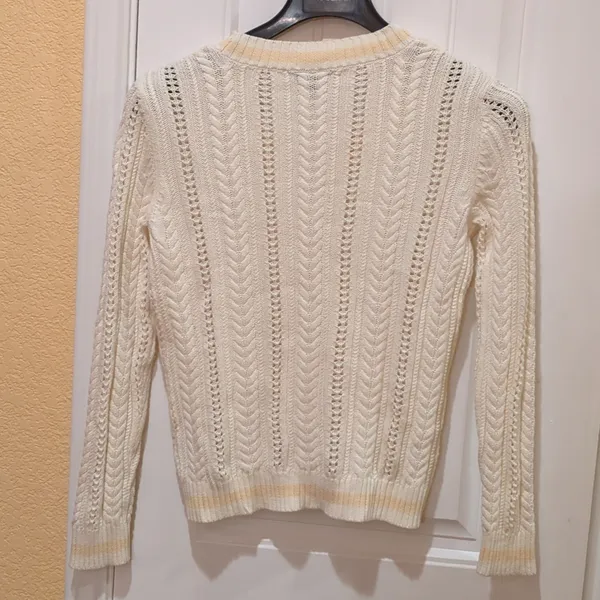 Lauren Ralph Lauren v-neck cable knit M cream, peach large, 100% cotton - Image 6