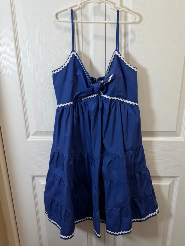 English Factory royal blue mini dress white ricrac trim small - Image 2