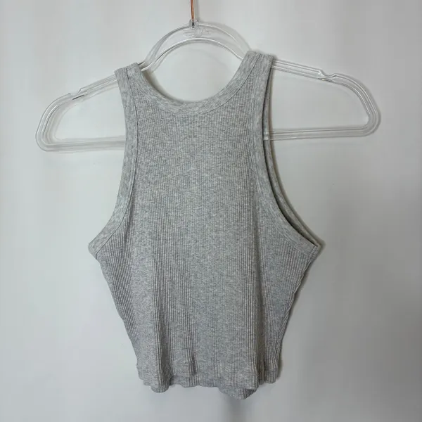 UNIQLO Light Gray Ribbed Knit High Neck Tank Top Cotton Spandex Womens Medium - Image 5