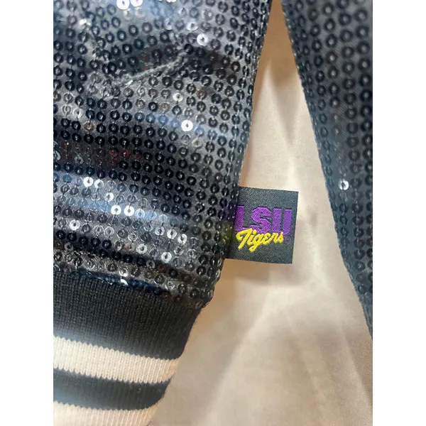 Mitchell & Ness LSU Tigers Sequin Bomber Jacket Black Snap Front S - Image 4