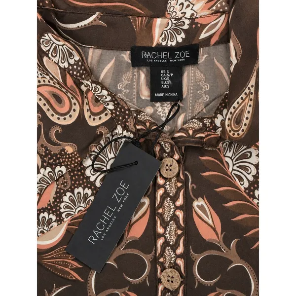 Rachel Zoe Satin Paisley Print Button-Down Blouse Long Sleeve Size Small NWT - Image 4
