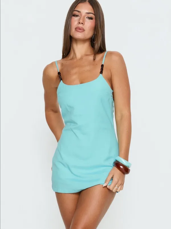 Princess Polly Akimo Beaded Mini Dress Aqua - Image 2