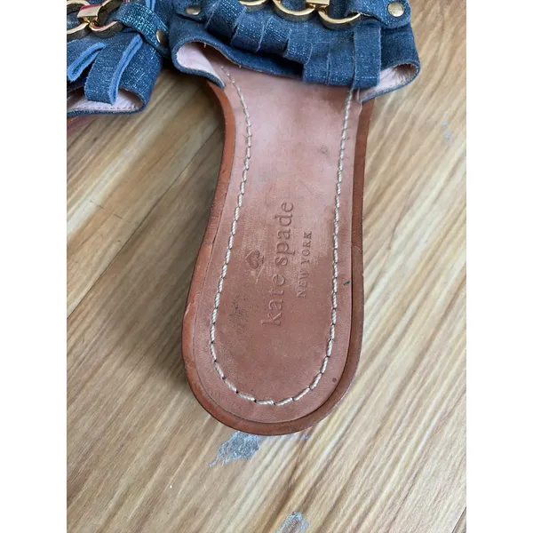 Kate Spade Kiltie denim slide sandals, featuring textured blue fringe straps - Image 2